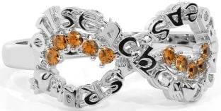 Citrine White Gold Claddagh Infinity Irish "Love, Loyalty, & Friendship" Ring
