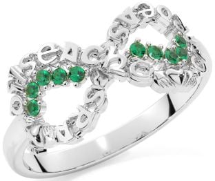 Emerald White Gold Claddagh Infinity Irish "Love, Loyalty, & Friendship" Ring