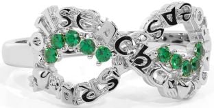 Emerald White Gold Claddagh Infinity Irish "Love, Loyalty, & Friendship" Ring