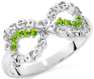 Peridot White Gold Claddagh Infinity Irish "Love, Loyalty, & Friendship" Ring