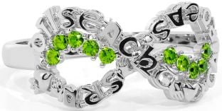 Peridot White Gold Claddagh Infinity Irish "Love, Loyalty, & Friendship" Ring