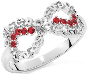 Ruby White Gold Claddagh Infinity Irish "Love, Loyalty, & Friendship" Ring