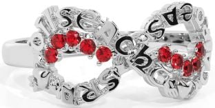 Ruby White Gold Claddagh Infinity Irish "Love, Loyalty, & Friendship" Ring