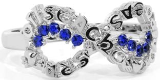 Sapphire White Gold Claddagh Infinity Irish "Love, Loyalty, & Friendship" Ring