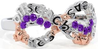 Amethyst White Rose Gold Claddagh Infinity Irish "Love, Loyalty, & Friendship" Ring