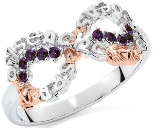 Alexandrite White Rose Gold Claddagh Infinity Irish "Love, Loyalty, & Friendship" Ring