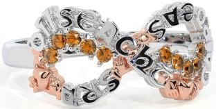 Citrine White Rose Gold Claddagh Infinity Irish "Love, Loyalty, & Friendship" Ring