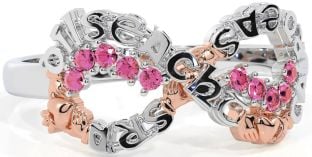 Pink Tourmaline White Rose Gold Claddagh Infinity Irish "Love, Loyalty, & Friendship" Ring