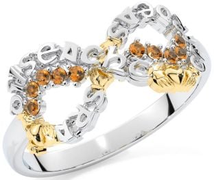 Citrine White Yellow Gold Claddagh Infinity Irish "Love, Loyalty, & Friendship" Ring