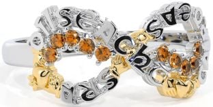 Citrine White Yellow Gold Claddagh Infinity Irish "Love, Loyalty, & Friendship" Ring