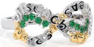 Emerald White Yellow Gold Claddagh Infinity Irish "Love, Loyalty, & Friendship" Ring