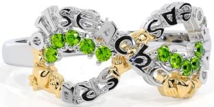 Peridot White Yellow Gold Claddagh Infinity Irish "Love, Loyalty, & Friendship" Ring