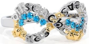 Topaz White Yellow Gold Claddagh Infinity Irish "Love, Loyalty, & Friendship" Ring