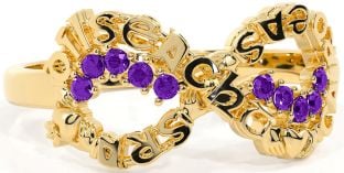Amethyst Gold Claddagh Infinity Irish "Love, Loyalty, & Friendship" Ring