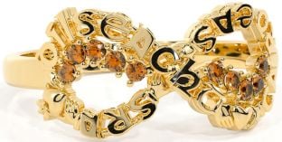 Citrine Gold Claddagh Infinity Irish "Love, Loyalty, & Friendship" Ring