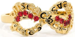 Ruby Gold Claddagh Infinity Irish "Love, Loyalty, & Friendship" Ring