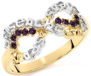 Alexandrite White Yellow Gold Claddagh Infinity Irish "Love, Loyalty, & Friendship" Ring