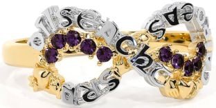 Alexandrite White Yellow Gold Claddagh Infinity Irish "Love, Loyalty, & Friendship" Ring