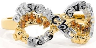 Citrine White Yellow Gold Claddagh Infinity Irish "Love, Loyalty, & Friendship" Ring