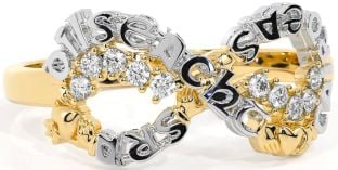Diamond White Yellow Gold Claddagh Infinity Irish "Love, Loyalty, & Friendship" Ring