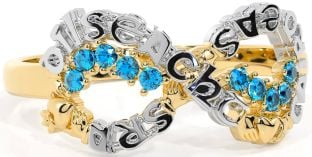 Topaz White Yellow Gold Claddagh Infinity Irish "Love, Loyalty, & Friendship" Ring