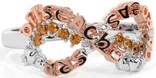 Citrine Rose Gold Silver Claddagh Infinity Irish "Love, Loyalty, & Friendship" Ring