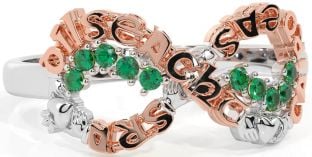 Emerald Rose Gold Silver Claddagh Infinity Irish "Love, Loyalty, & Friendship" Ring