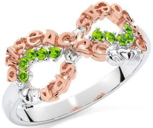Peridot Rose Gold Silver Claddagh Infinity Irish "Love, Loyalty, & Friendship" Ring