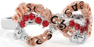 Ruby Rose Gold Silver Claddagh Infinity Irish "Love, Loyalty, & Friendship" Ring