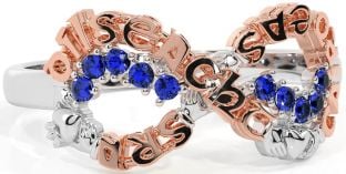 Sapphire Rose Gold Silver Claddagh Infinity Irish "Love, Loyalty, & Friendship" Ring