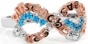 Topaz Rose Gold Silver Claddagh Infinity Irish "Love, Loyalty, & Friendship" Ring