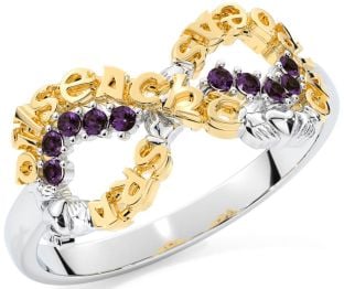 Alexandrite Gold Silver Claddagh Infinity Irish "Love, Loyalty, & Friendship" Ring