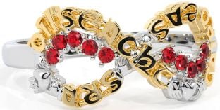 Ruby Gold Silver Claddagh Infinity Irish "Love, Loyalty, & Friendship" Ring