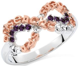 Alexandrite White Rose Gold Claddagh Infinity Irish "Love, Loyalty, & Friendship" Ring