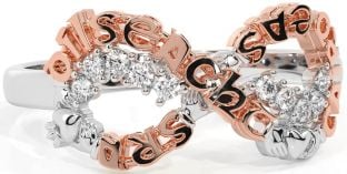 Diamond White Rose Gold Claddagh Infinity Irish "Love, Loyalty, & Friendship" Ring