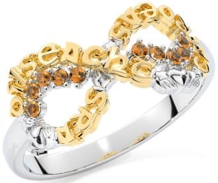 Citrine White Yellow Gold Claddagh Infinity Irish "Love, Loyalty, & Friendship" Ring