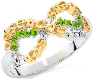 Peridot White Yellow Gold Claddagh Infinity Irish "Love, Loyalty, & Friendship" Ring