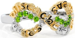 Peridot White Yellow Gold Claddagh Infinity Irish "Love, Loyalty, & Friendship" Ring