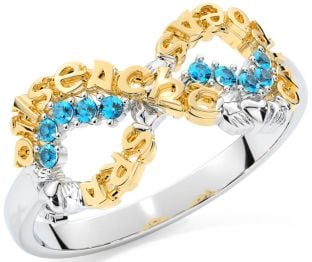 Topaz White Yellow Gold Claddagh Infinity Irish "Love, Loyalty, & Friendship" Ring