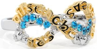 Topaz White Yellow Gold Claddagh Infinity Irish "Love, Loyalty, & Friendship" Ring