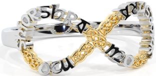 White Yellow Gold Celtic Infinity Irish "My eternal love" Ring