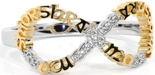 White Yellow Gold Celtic Infinity Irish "My eternal love" Ring