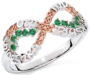 Emerald Rose Gold Silver Celtic Infinity Irish "My eternal love" Ring