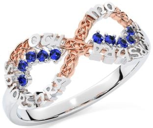 Sapphire Rose Gold Silver Celtic Infinity Irish "My eternal love" Ring