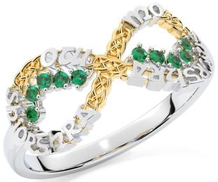 Emerald Gold Silver Celtic Infinity Irish "My eternal love" Ring
