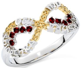 Garnet Gold Silver Celtic Infinity Irish "My eternal love" Ring