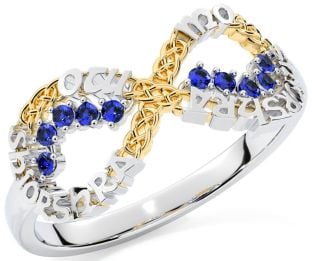 Sapphire Gold Silver Celtic Infinity Irish "My eternal love" Ring