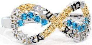 Topaz Gold Silver Celtic Infinity Irish "My eternal love" Ring