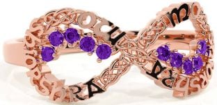 Amethyst Rose Gold Silver Celtic Infinity Irish "My eternal love" Ring