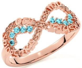 Aquamarine Rose Gold Silver Celtic Infinity Irish "My eternal love" Ring